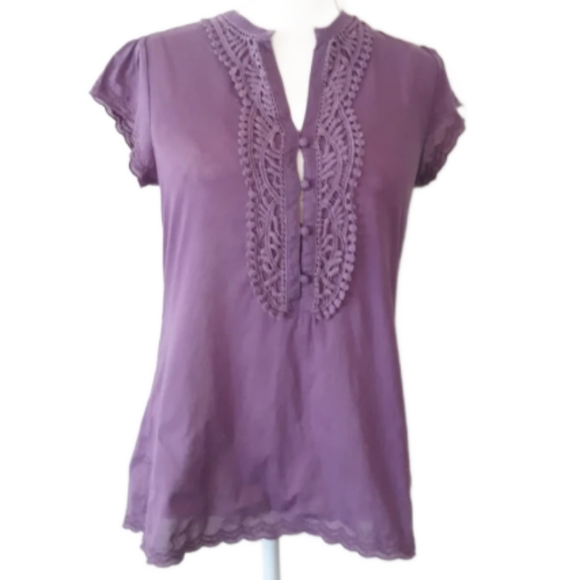 Converse One Star Purple Crochet Trim Popover Blouse - Size Medium Short Sleeve - Picture 1 of 11